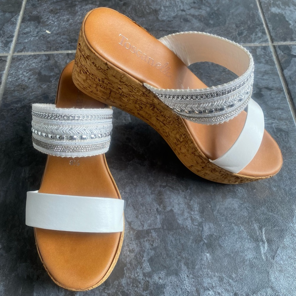 Toscannella wedge sandals, Made in Italy, rhinestones, Excellent condition